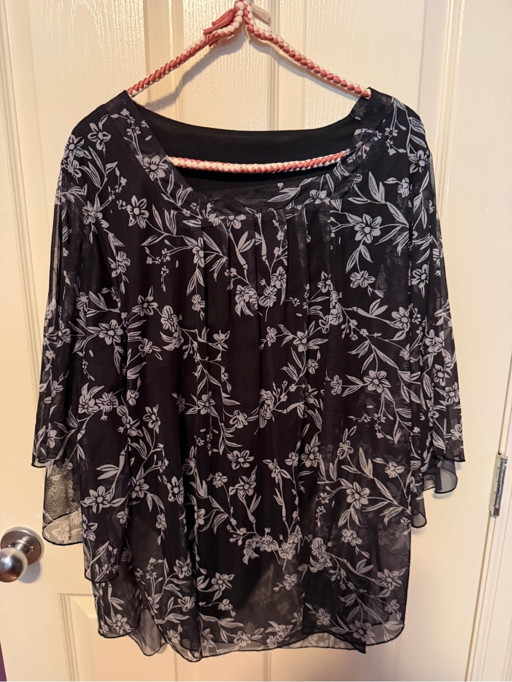 Black Floral Overlay Women's Top